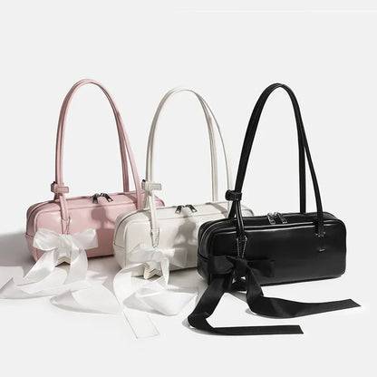 Bow Shoulder Bag Women's PU Leather Zipper Handbag with Star Charm