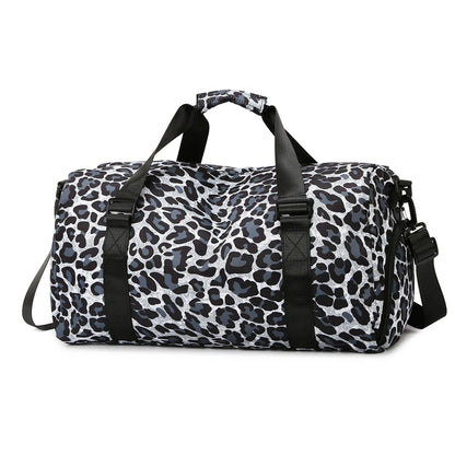 Leopard Print Women's Gym Travel Tote Bag with Shoe Compartment