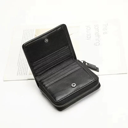 Genuine Lambskin Leather Short Wallet for Women – Quilted Zip Purse