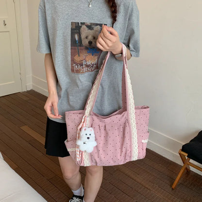 Korean Style Ins Lace Tote Bag Trendy Fashionable Versatile Shoulder Women Casual Simple Commuting