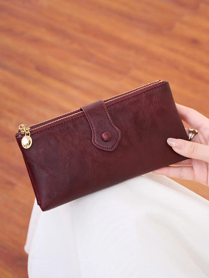 Women's Vintage Double Zip Long Wallet PU Leather Large Capacity