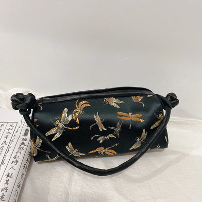 Silk Embroidered Shoulder Bag – Floral Satin Handbag