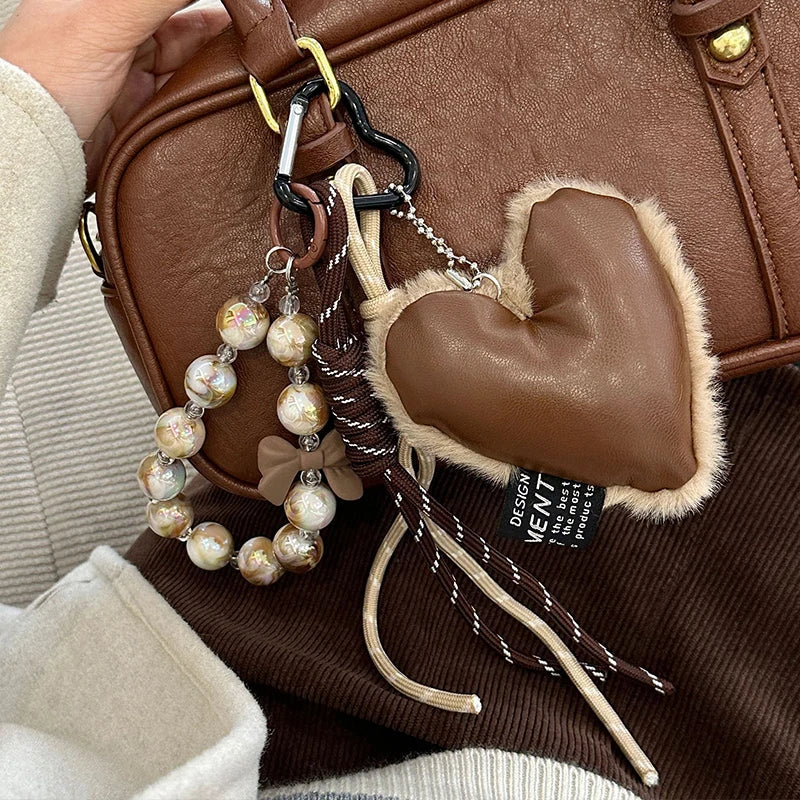 Heart Shaped Keychain Pendant – Leather, Plush & Silicone Charm for Women & Couples