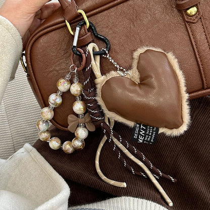 Heart Shaped Keychain Pendant – Leather, Plush & Silicone Charm for Women & Couples