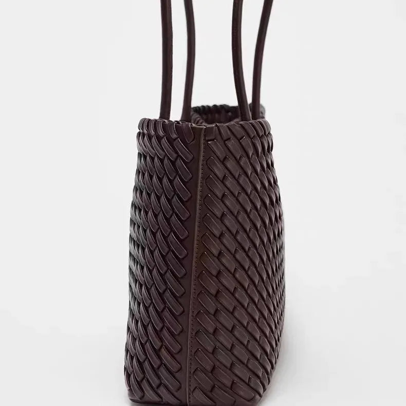 Large Woven PU Leather Tote Bag for Women – Luxury Shoulder Handbag