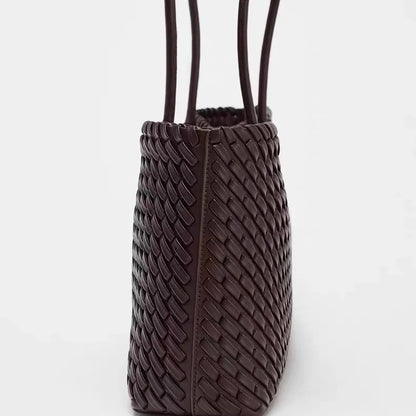 Large Woven PU Leather Tote Bag for Women – Luxury Shoulder Handbag