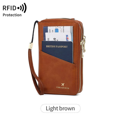 RFID Blocking Travel Passport Wallet – Large Capacity Double Zipper Organizer