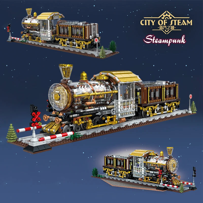 Steampunk Steam Train Building Blocks Set – 1958-Piece MOC Model