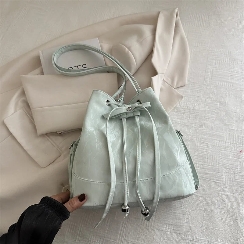 Drawstring Bucket Bag – Women's Korean Crossbody Handbag