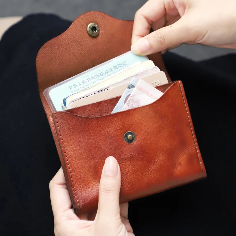 Slim Minimalist Leather Wallet – Handmade Card & Coin Holder for Men & Women