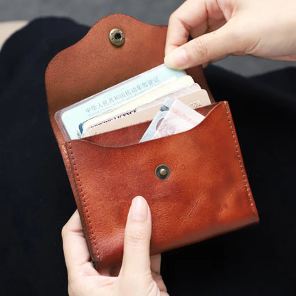 Slim Minimalist Leather Wallet – Handmade Card & Coin Holder for Men & Women