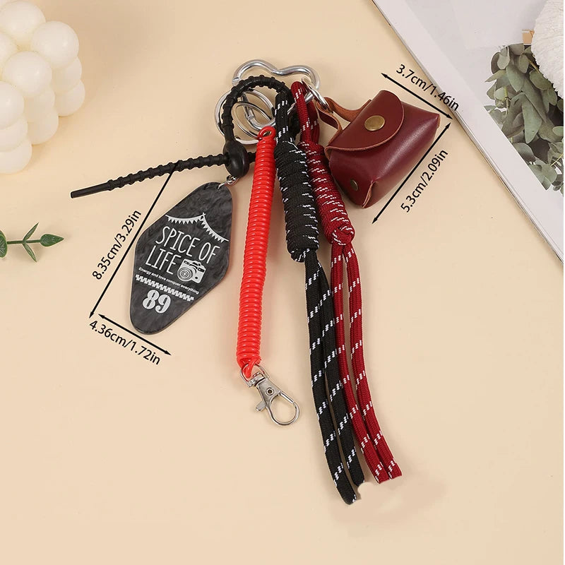 Handmade Nylon Rope Bag Charm Keychain with Mini Bag & Eiffel Tower Pendant
