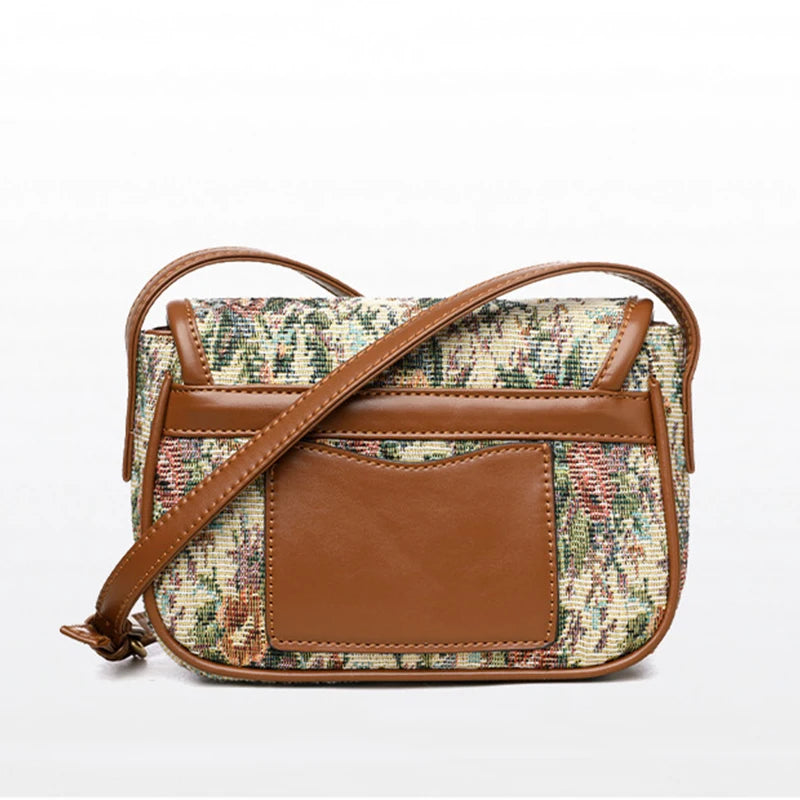 Vintage Floral Tapestry Crossbody Bag for Women