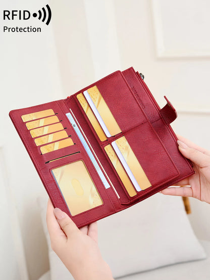 RFID Blocking Women's Long Wallet – Large Capacity PU Leather