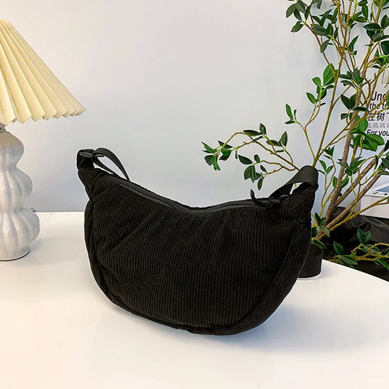 Corduroy Hobo Shoulder Bag for Women – Casual Crossbody Purse