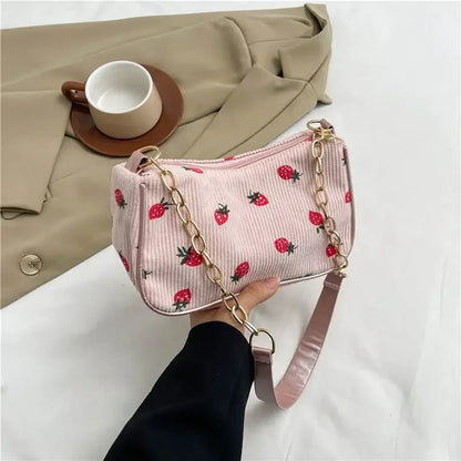 Corduroy Small Fresh Strawberry Crossbody Bag Chain Niche Pillow Casual Versatile Commuter Underarm