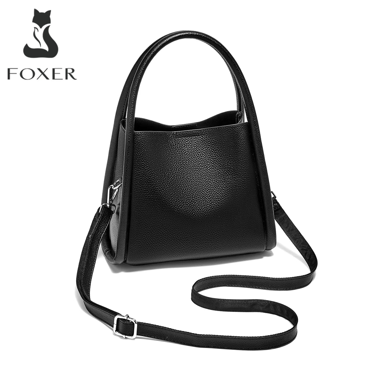 Foxer Luxury Leather Lady Shoulder Bag Genuine Casual Handbag Large Women Bucket Tote Daily Work