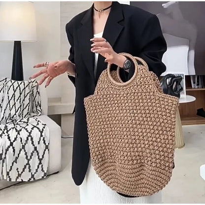 Raffia Crochet Beach Bag – Handmade Woven Clutch Handbag
