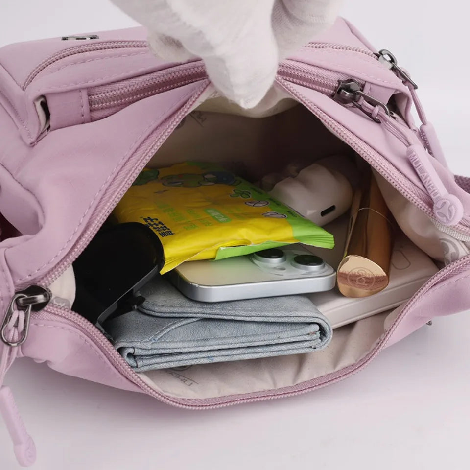 Women's Lightweight Waterproof Nylon Crossbody Bag – Multi-Pocket Shoulder Handbag