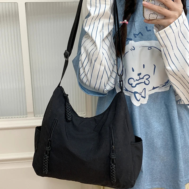 Nylon Crossbody Shoulder Bag for Women – Multi-Pocket Lightweight Tote