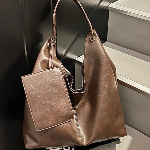 Large Capacity Soft Leather Hobo Shoulder Bag – Women's Retro Tote