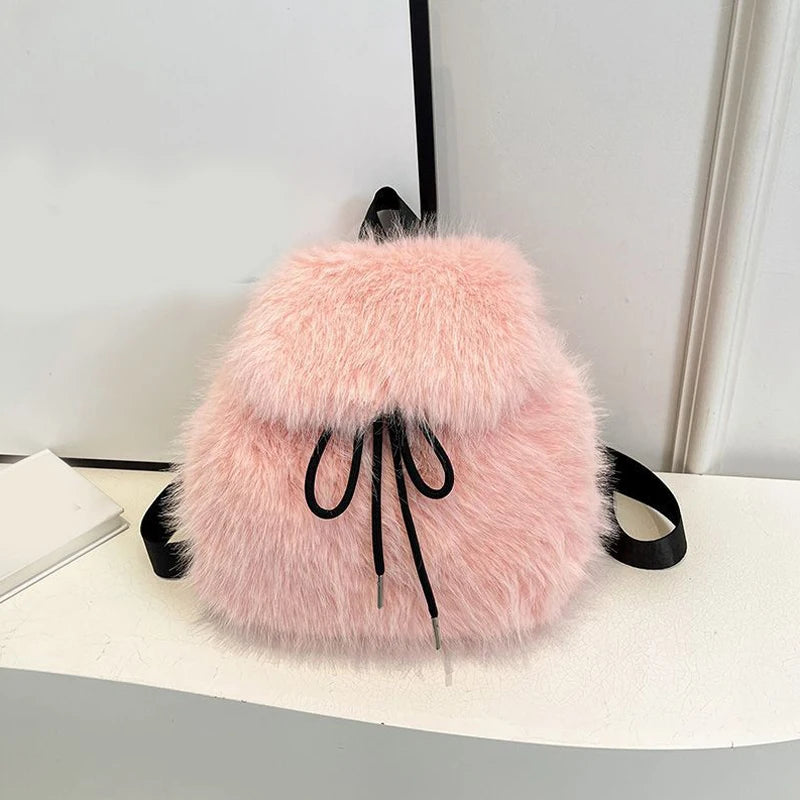 Soft Plush Furry Mini Backpack for Women – Cozy Winter Shoulder Bag