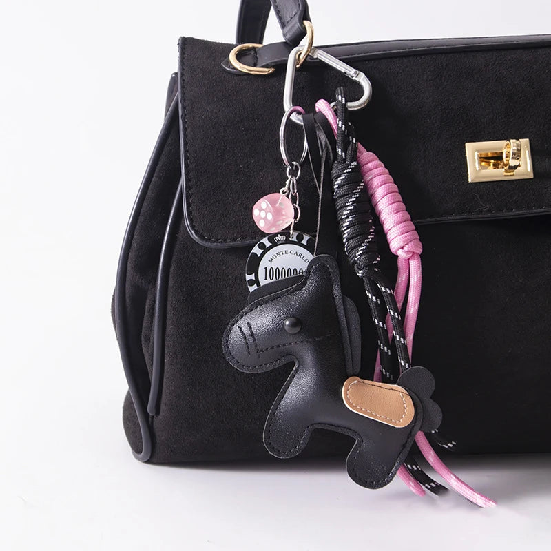 PU Leather Horse Keychain Bag Charm with Rope
