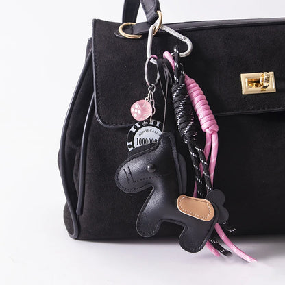 PU Leather Horse Keychain Bag Charm with Rope
