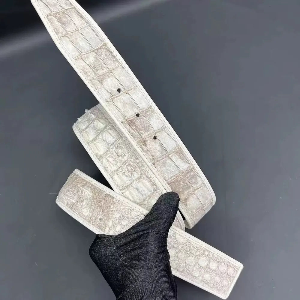 Himalayan Crocodile Leather Men's Belt – Luxury Silver Pin Buckle