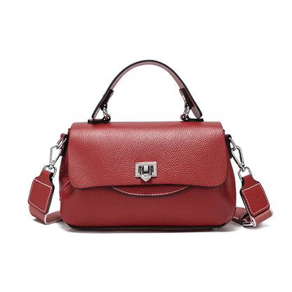 Genuine Leather Mini Satchel Bag for Women – Top Handle Crossbody with Lock Closure