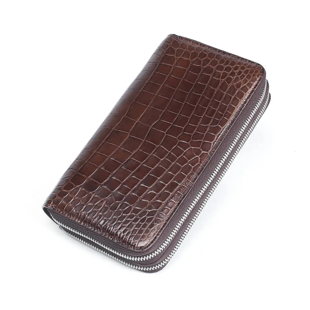 Crocodile Leather Men's Double Zipper Clutch Wallet