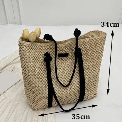 Handmade Straw Woven Round Beach Tote Bag