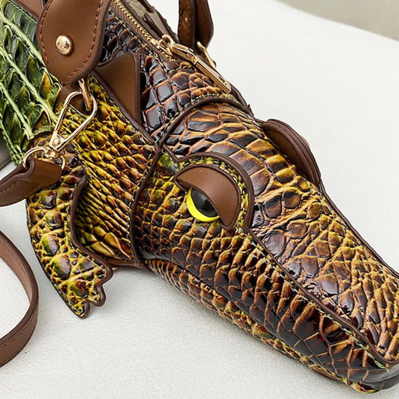 Crocodile Shaped Handbag – Women's Luxury 3D Animal Shoulder Bag