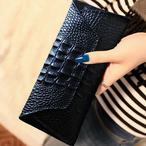 Crocodile Pattern Genuine Leather Women's Long Clutch Wallet