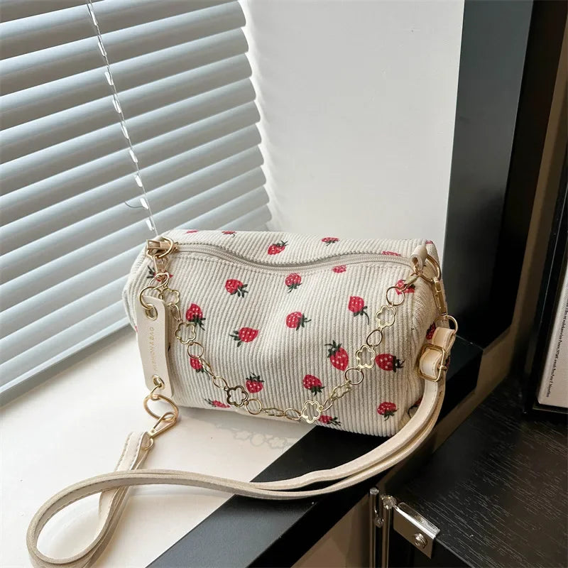 Corduroy Small Fresh Strawberry Crossbody Bag Chain Niche Pillow Casual Versatile Commuter Underarm