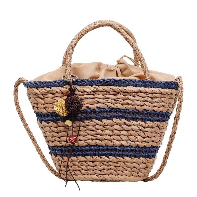 Striped Straw Beach Bag – Women's Woven Tote & Crossbody