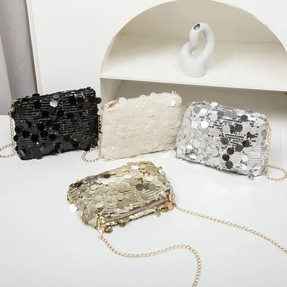 Sequin Chain Shoulder Bag for Women – Glam Crossbody Clutch Purse