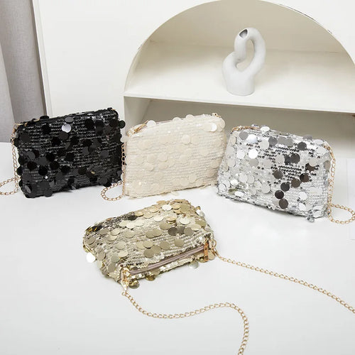 Sequin Chain Shoulder Bag for Women – Glam Crossbody Clutch Purse