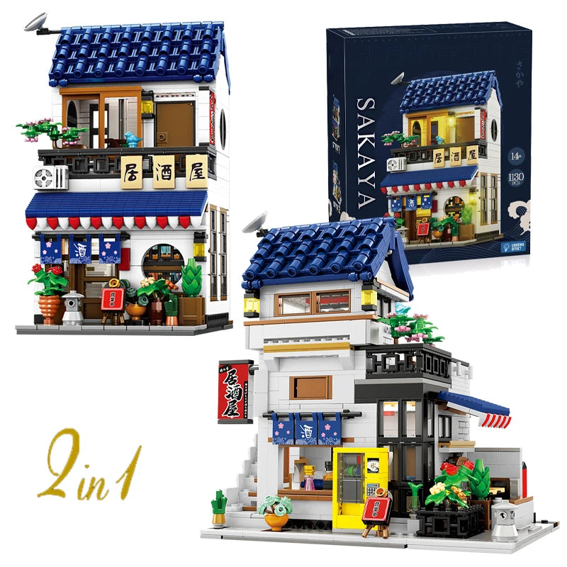 Japanese Ramen Shop Building Blocks Set – MOC Street Scene with Lights