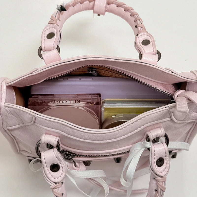 Motorcycle-Style Women's Crossbody Handbag with Tassel Detail