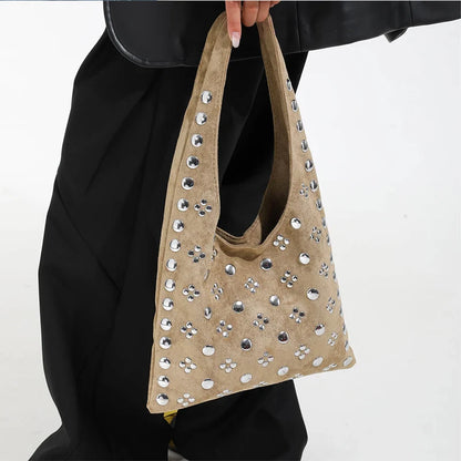 Frosted Rivet Bucket Bag – Women's Luxury Large Capacity Shoulder Tote