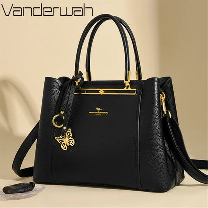 Luxury Leather Women's Handbag – 3-Layer Shoulder & Crossbody Tote