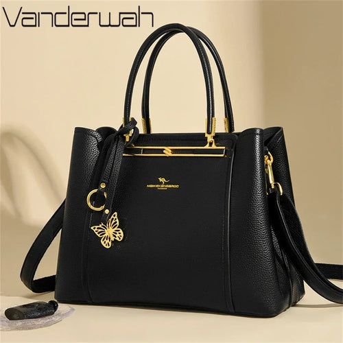 Luxury Leather Women's Handbag – 3-Layer Shoulder & Crossbody Tote