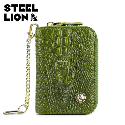 Crocodile Pattern Key Wallet with Chain – Steel Lion