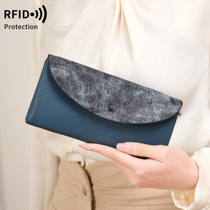 RFID Blocking Women's Wallet – Contrast Color Lychee Pattern Double Zipper Purse