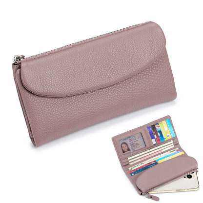 Genuine Cowhide Long Wallet for Women – Magnetic Clutch