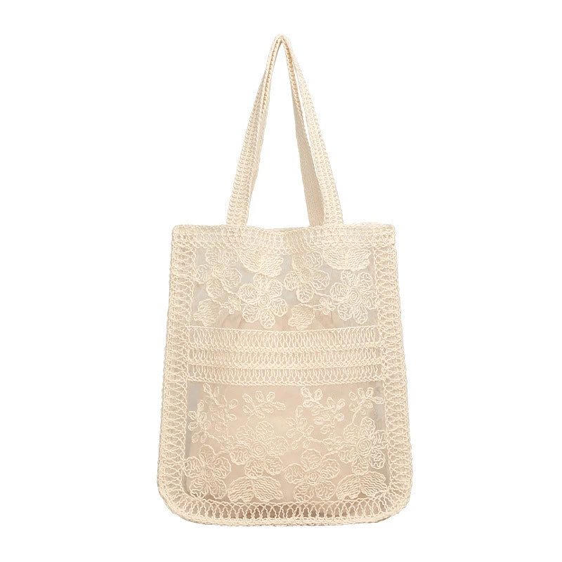 Floral Lace Tote Bag for Women – Large Capacity Mesh Shoulder Bag with Inner Pouch
