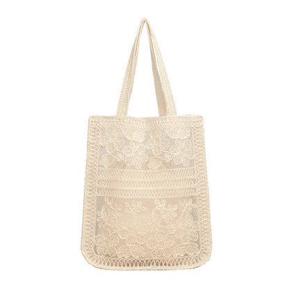 Floral Lace Tote Bag for Women – Large Capacity Mesh Shoulder Bag with Inner Pouch