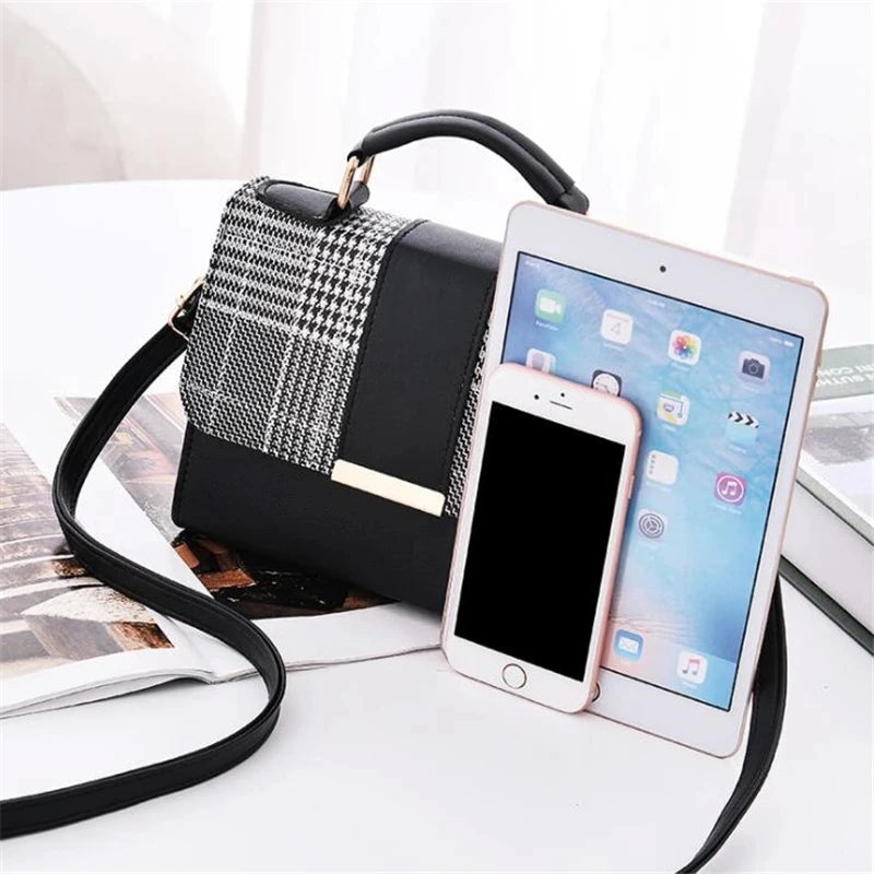 Retro Flap Crossbody Bag for Women – PU Leather Houndstooth Handbag