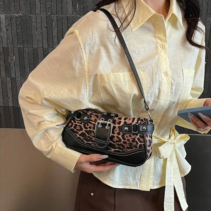 Retro Leopard Print Shoulder Bag for Women – Soft PU Underarm Handbag